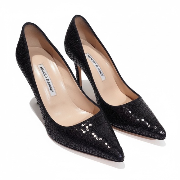 Manolo Blahnik Black Sequin Heels